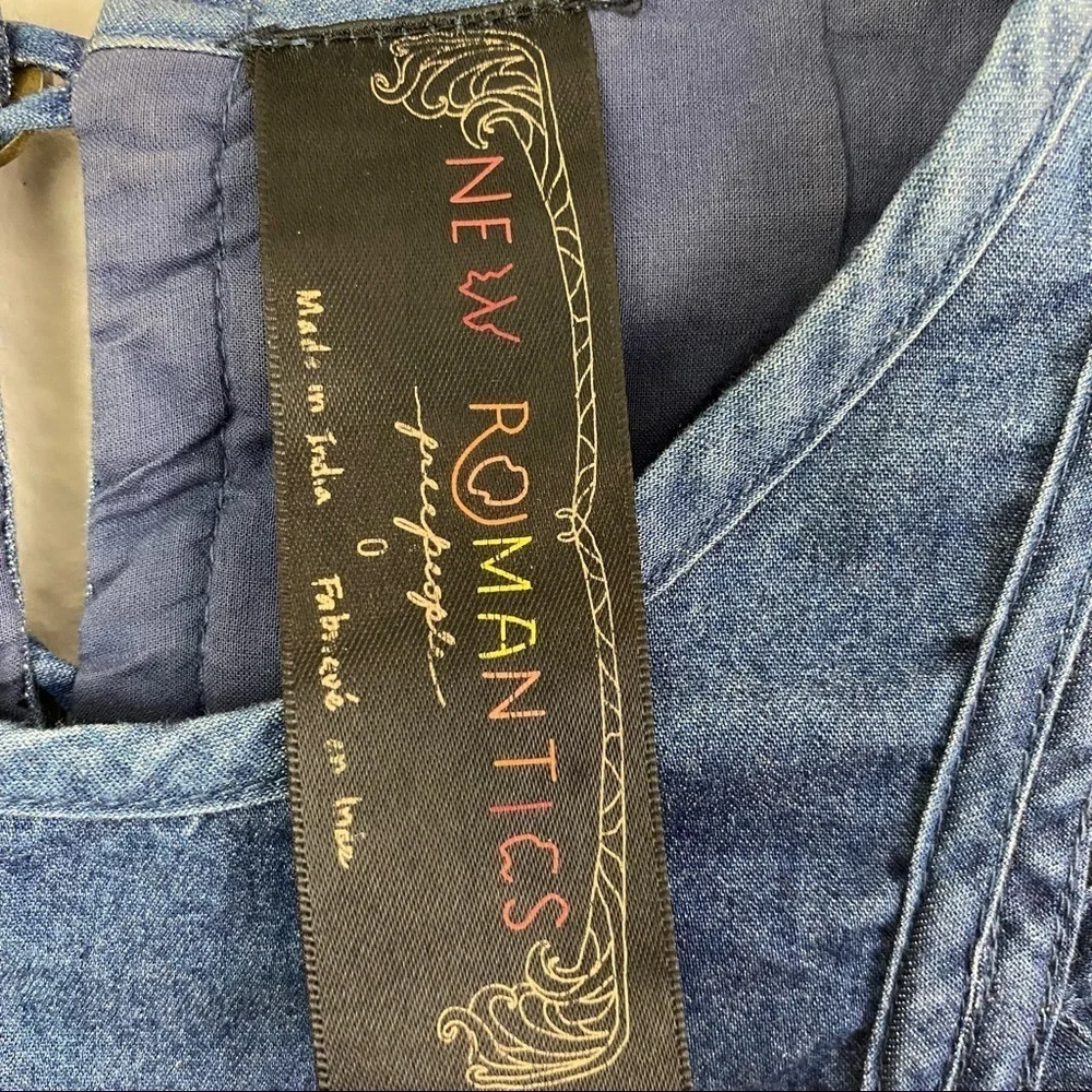 Free People New Romantics Highland Denim Dress Cut Outs Size 0 - Picture 11 of 12